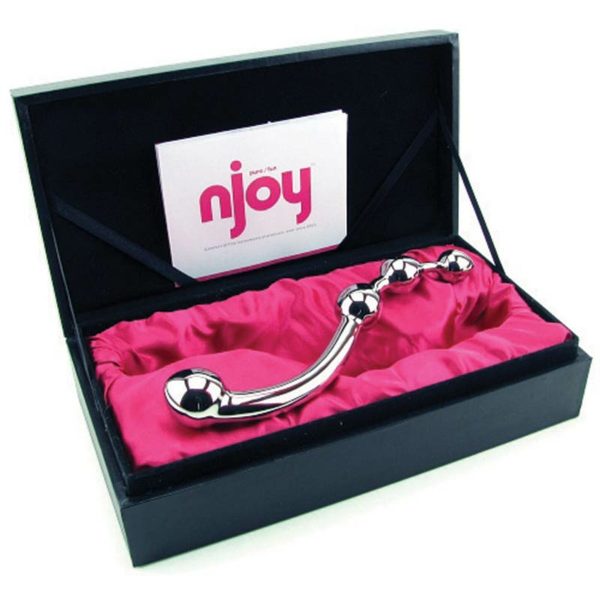 Njoy Fun Wand Stainless Steel Dildo in open display case