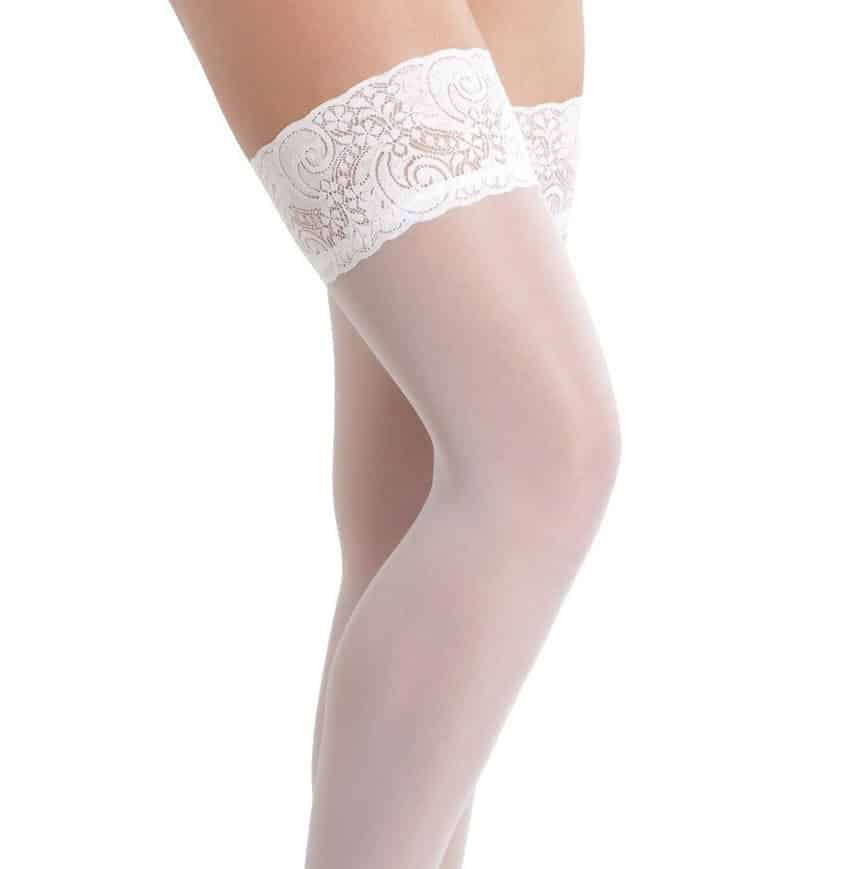 Hold up stockings with floral lace at the top