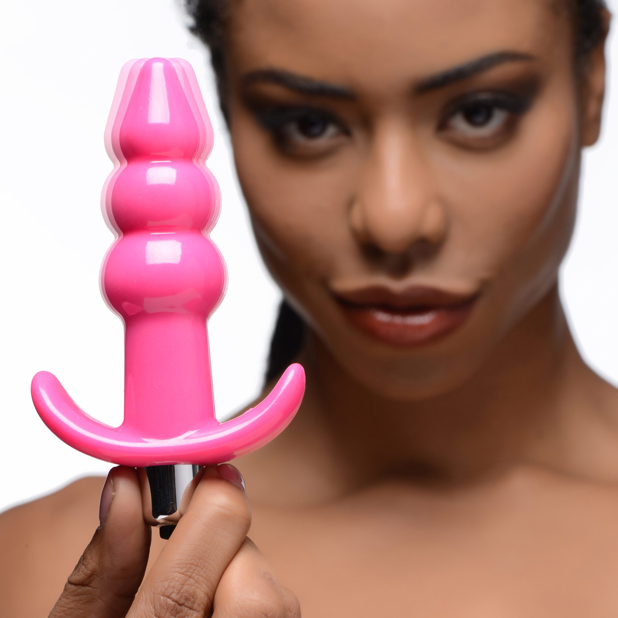 Ribbed Vibrating Butt Plug – Pink