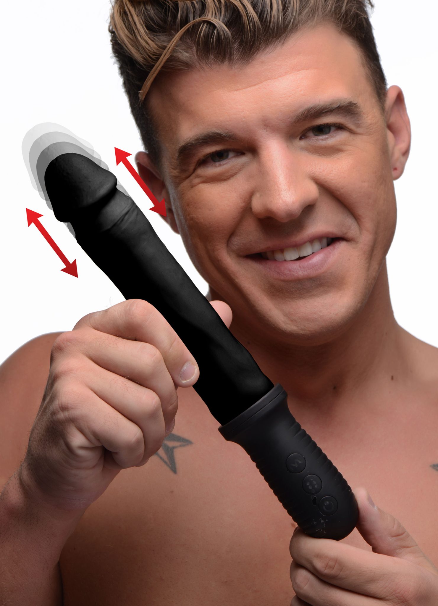 8X Auto Pounder Vibrating and Thrusting Dildo with Handle – Black