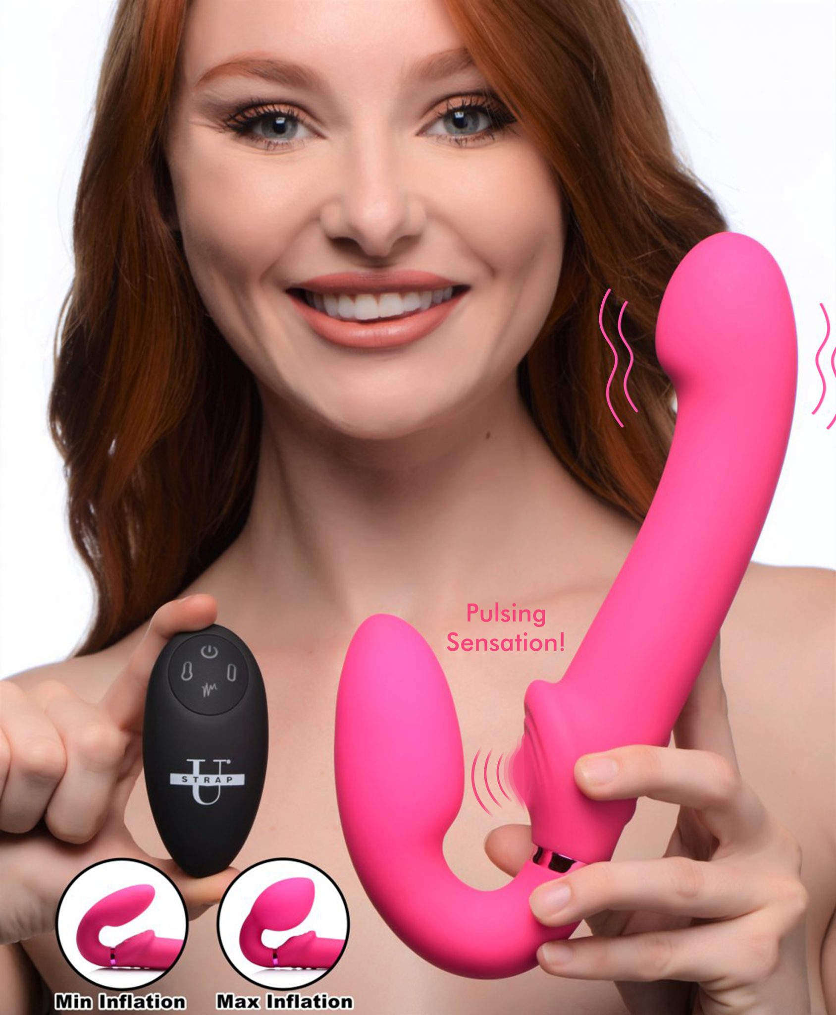10X Remote Control Ergo-Fit G-Pulse Inflatable and Vibrating Strapless Strap-on – Pink