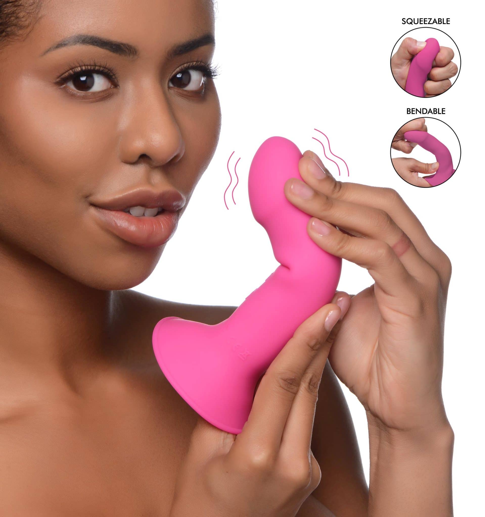 10X Squeezable Vibrating Dildo – Pink