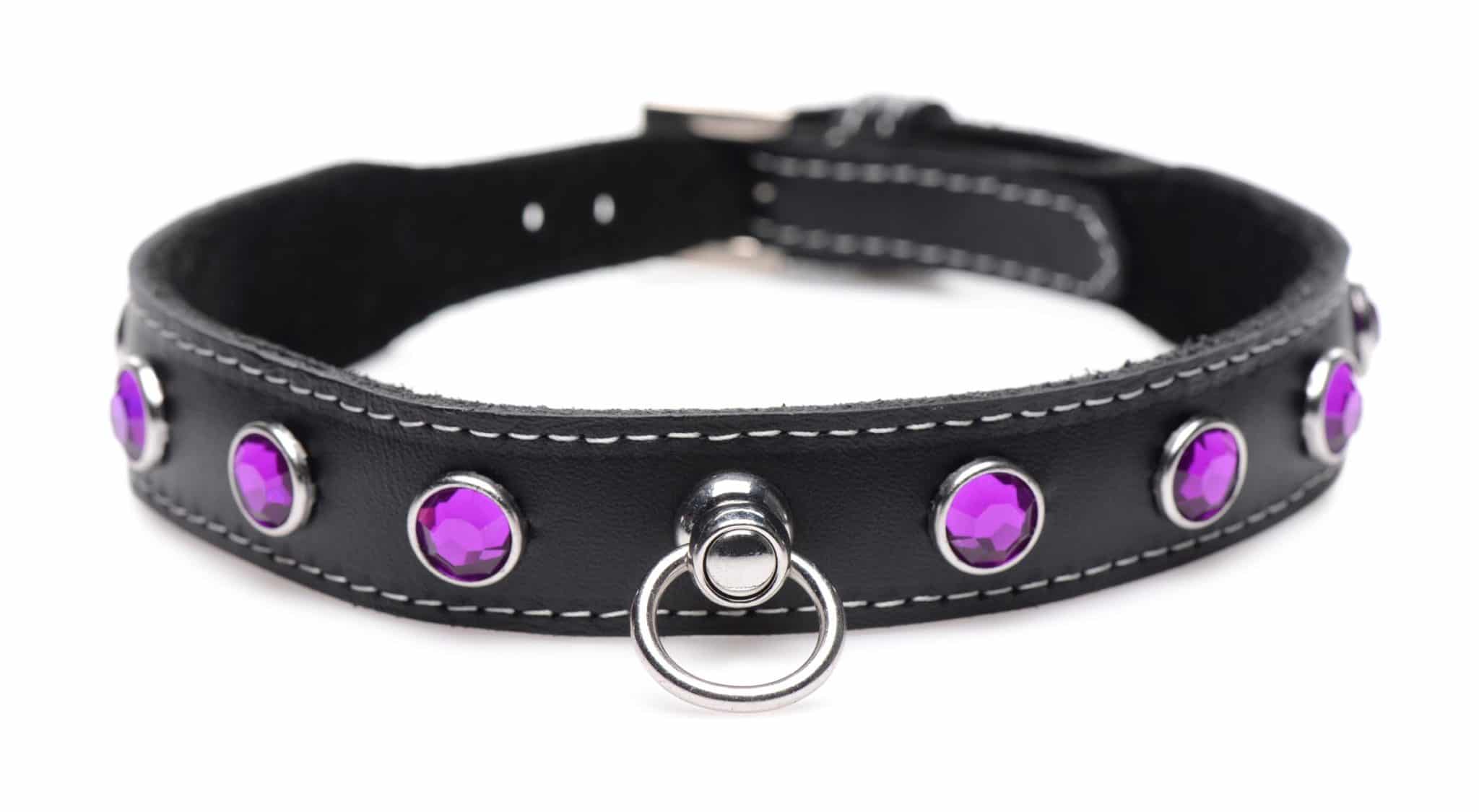 Royal Vixen Leather Choker with Rhinestones – Purple