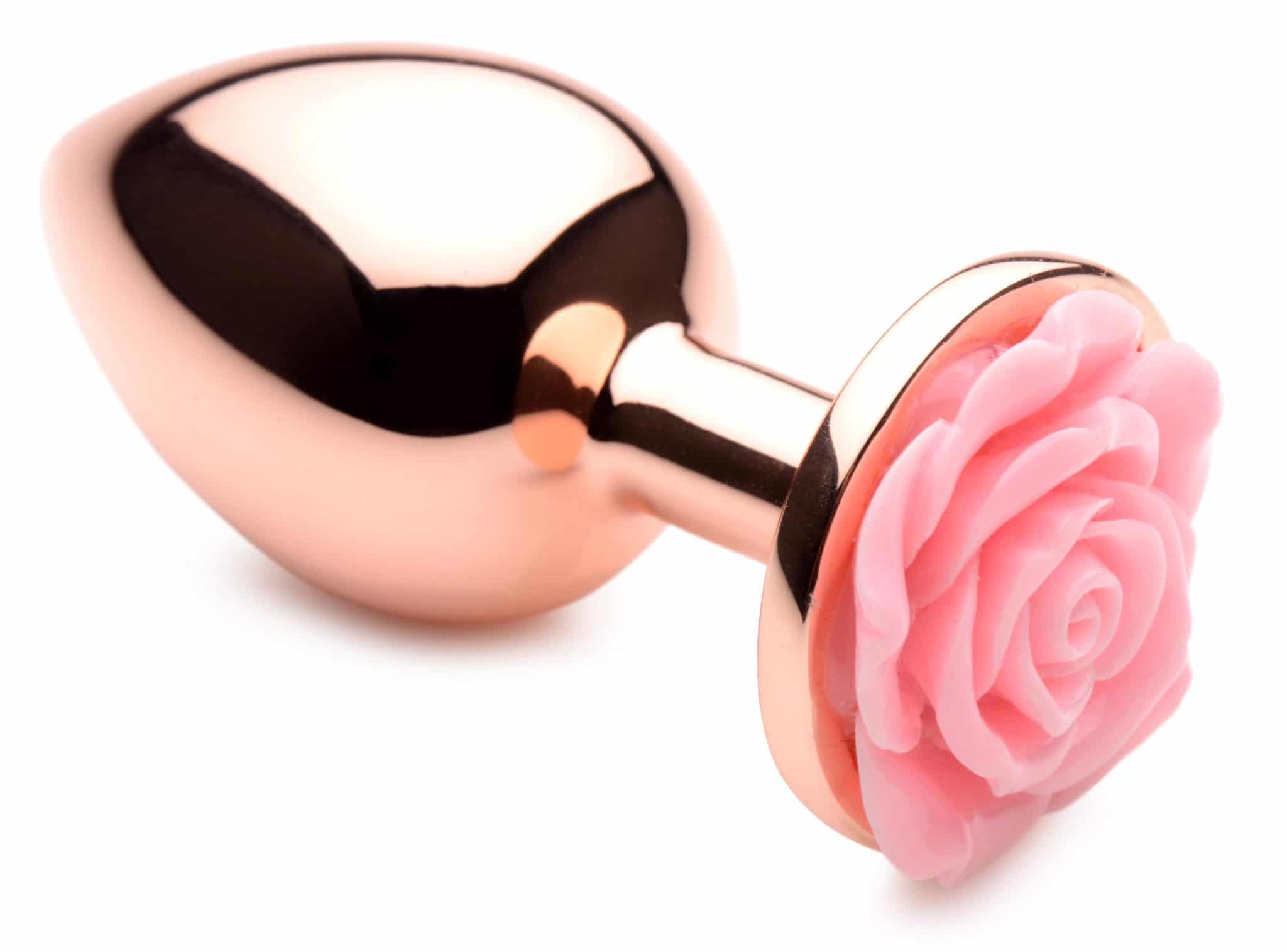 Rose Gold Anal Plug with Pink Flower – Large