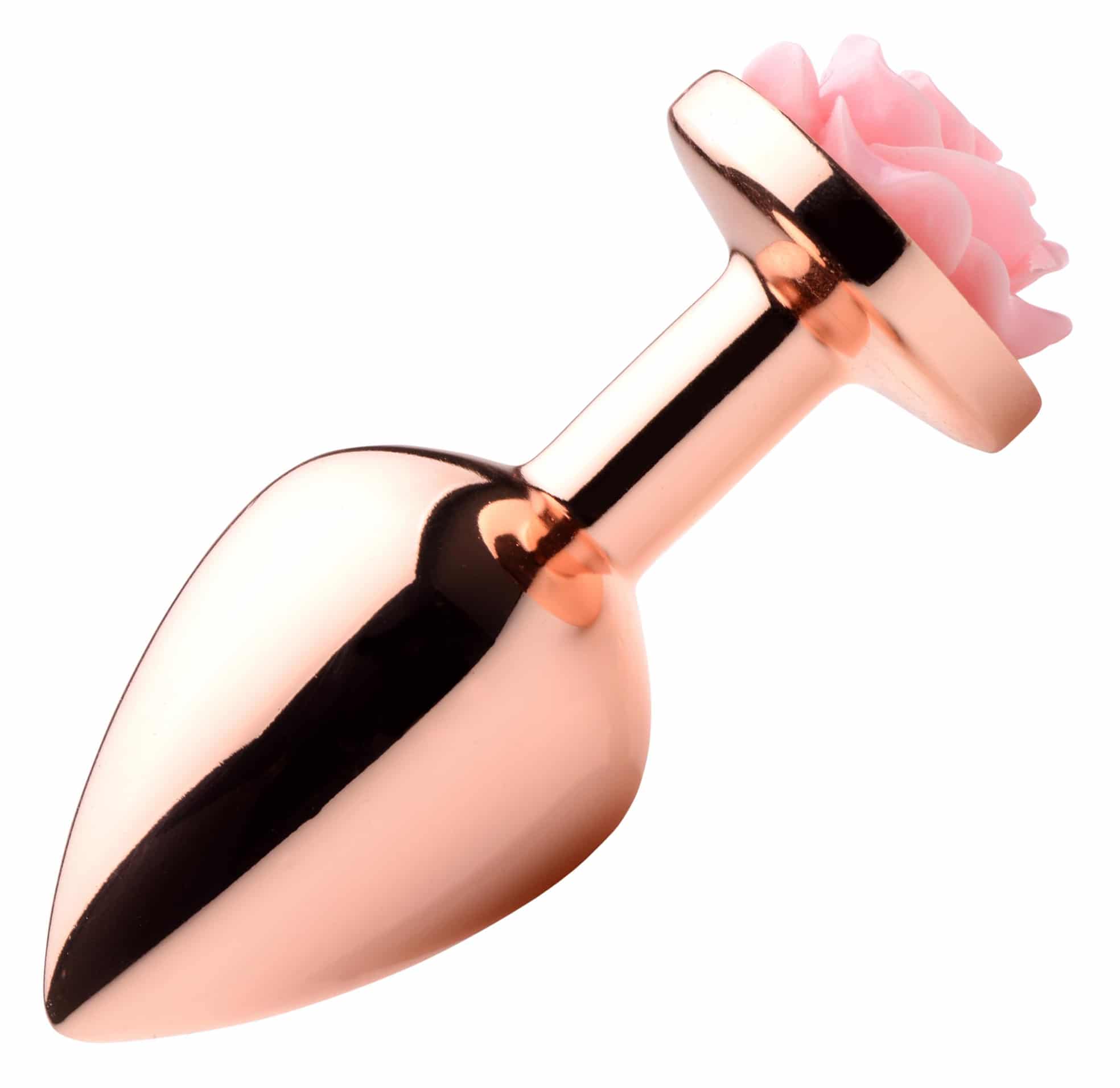 Rose Gold Anal Plug with Pink Flower - Medium-6