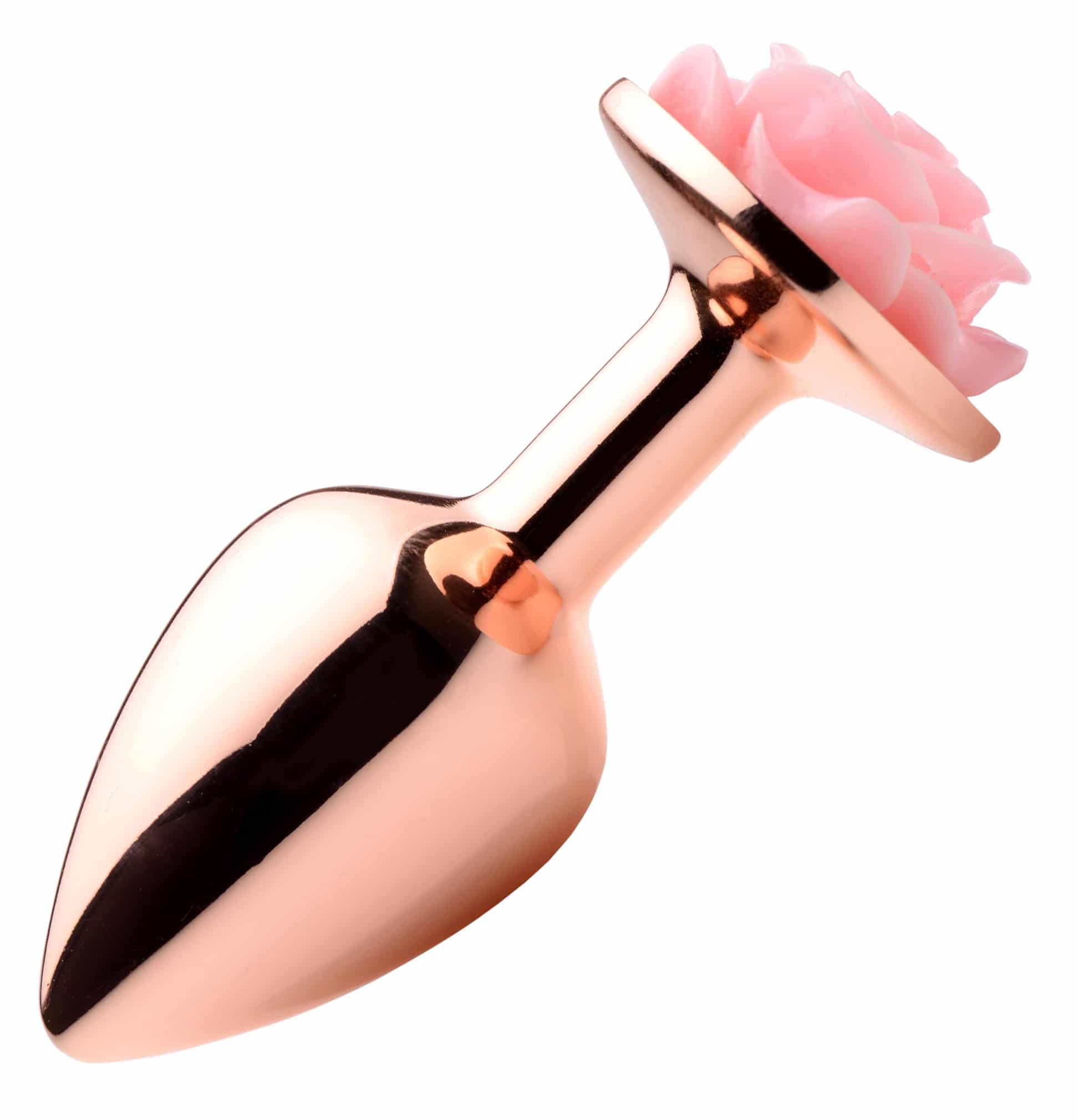 Rose Gold Anal Plug with Pink Flower - Small-4