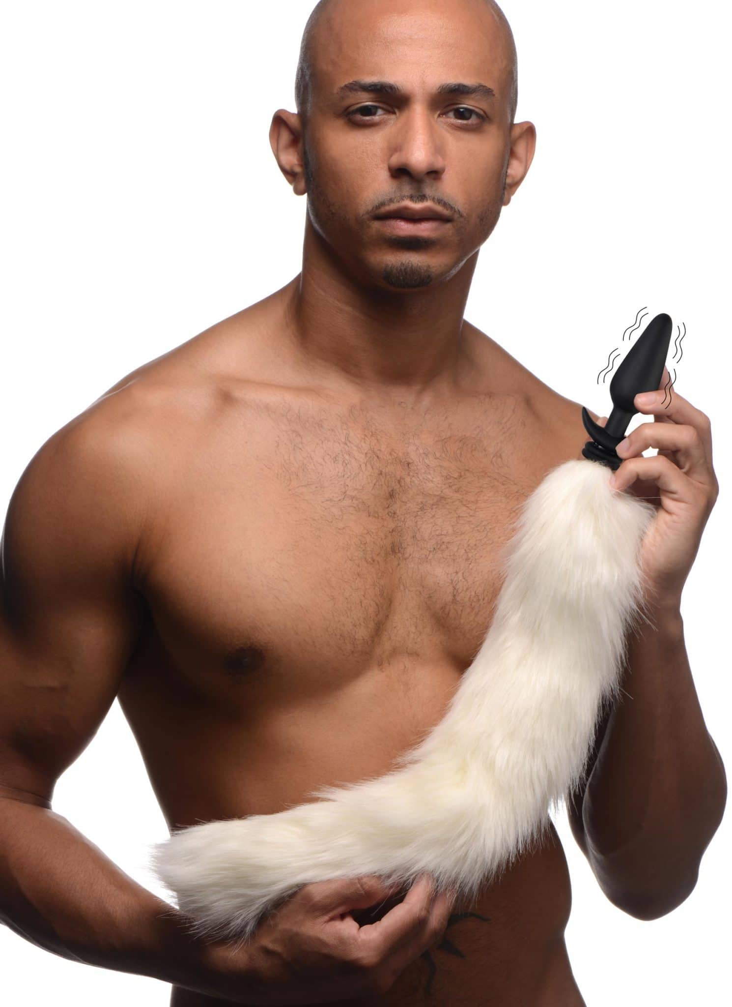 Large Vibrating Anal Plug with Interchangeable Fox Tail – White