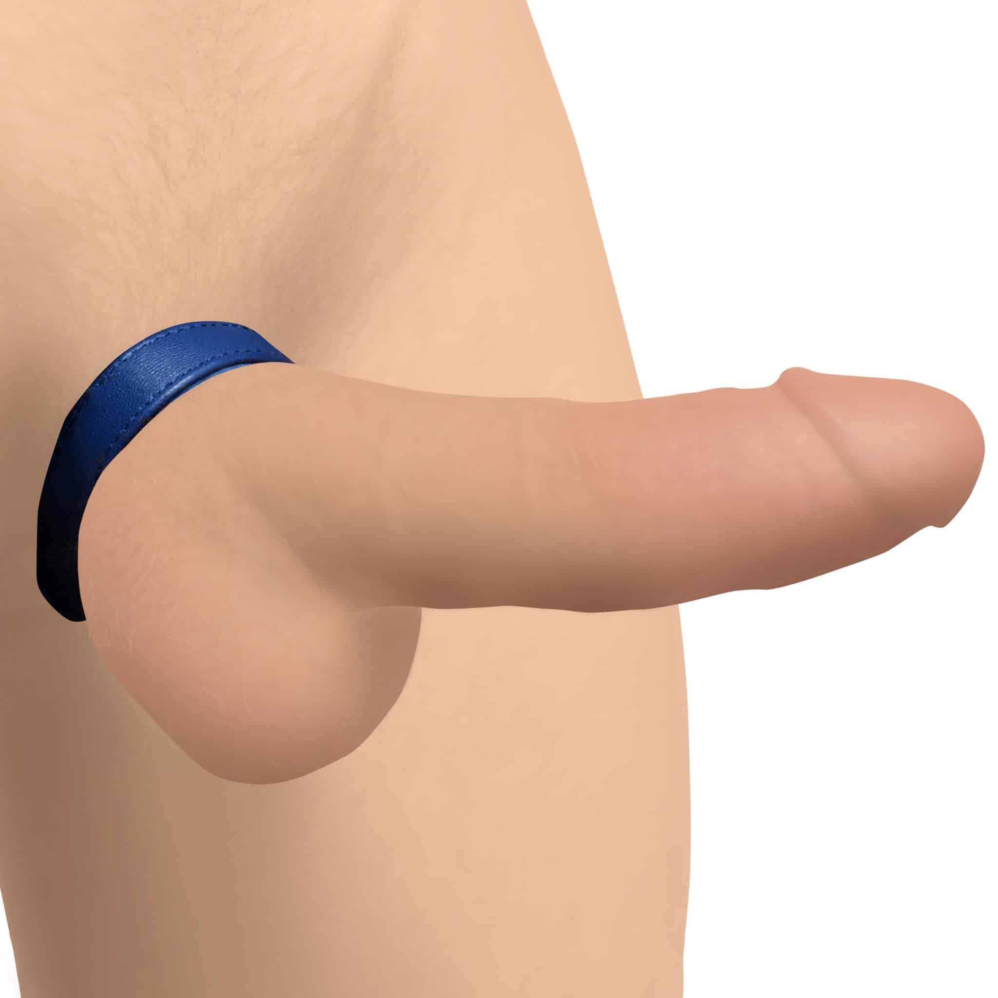 Velcro Leather Cock Ring - Blue-6