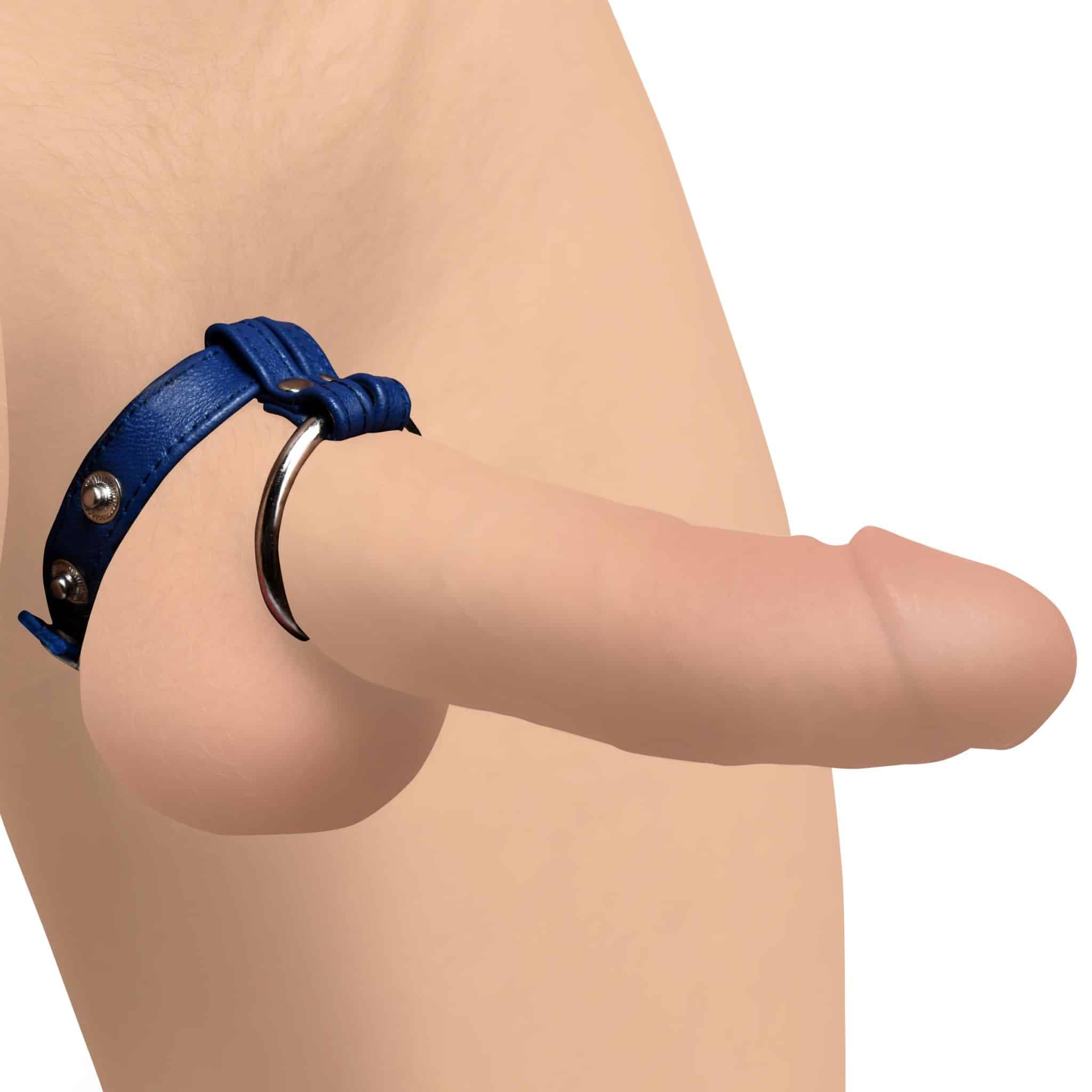 Leather and Steel Cock and Ball Ring – Blue