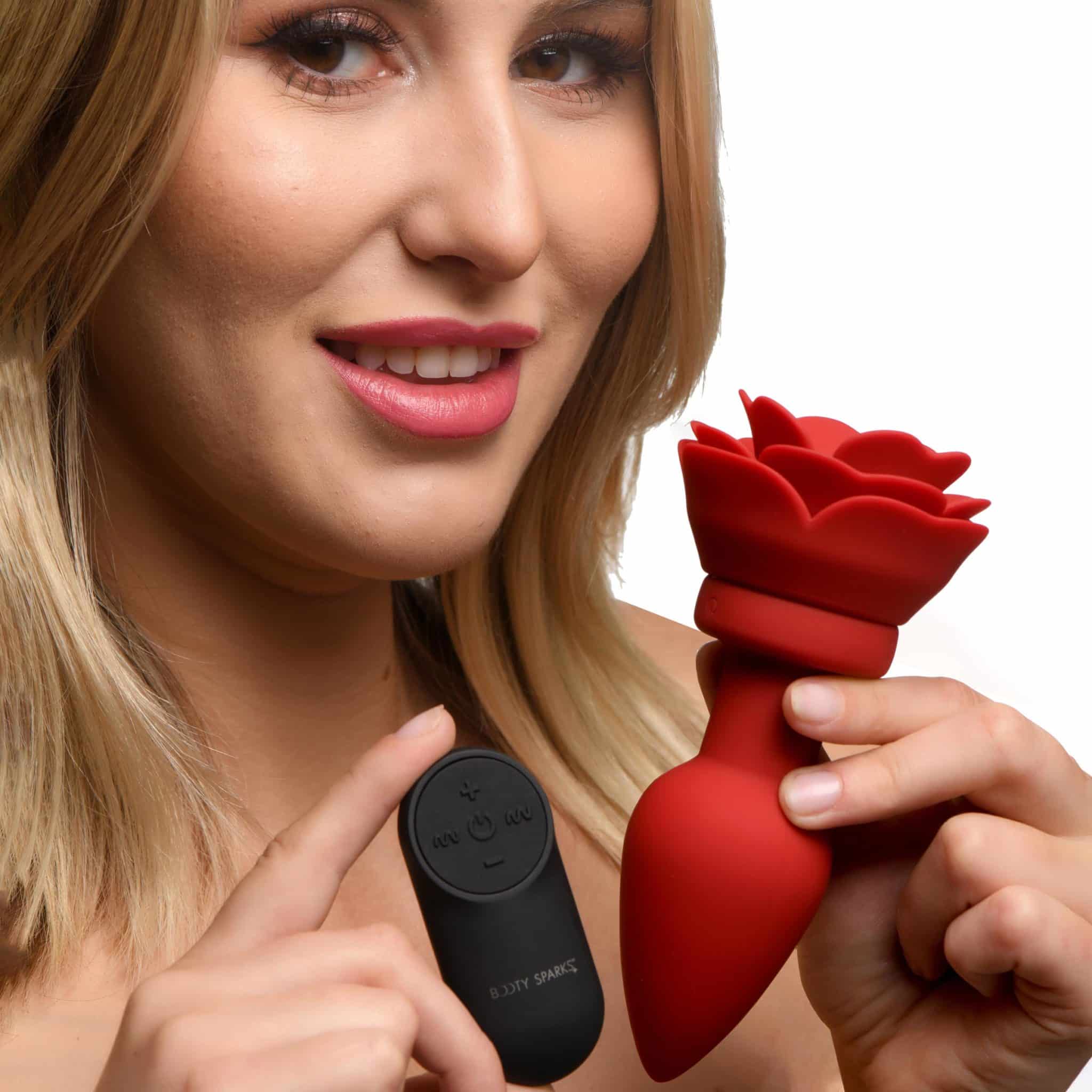 28X Silicone Vibrating Rose Anal Plug with Remote - Large-9