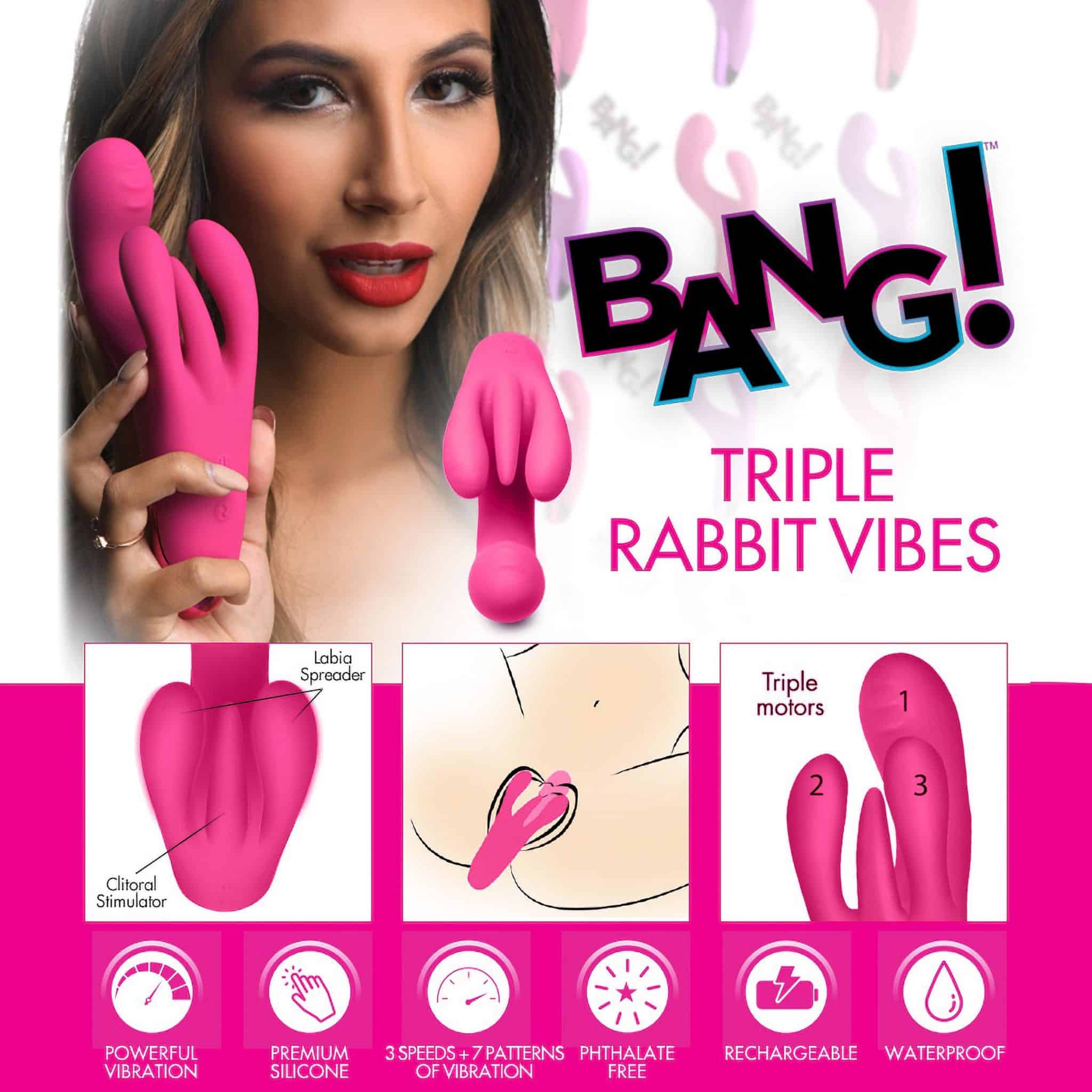 10X Triple Rabbit Silicone Vibrator – Pink
