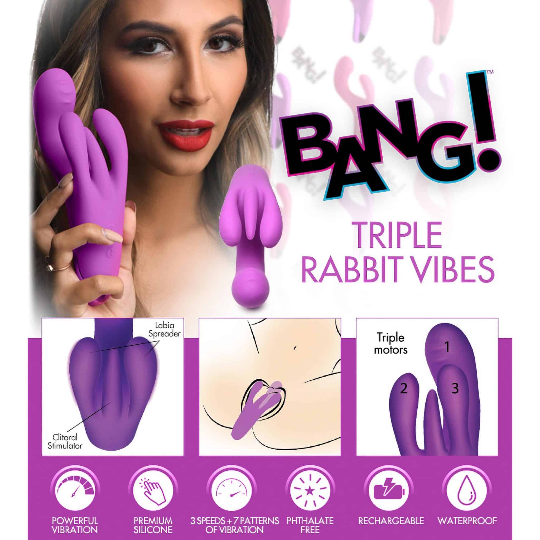 10X Triple Rabbit Silicone Vibrator – Purple
