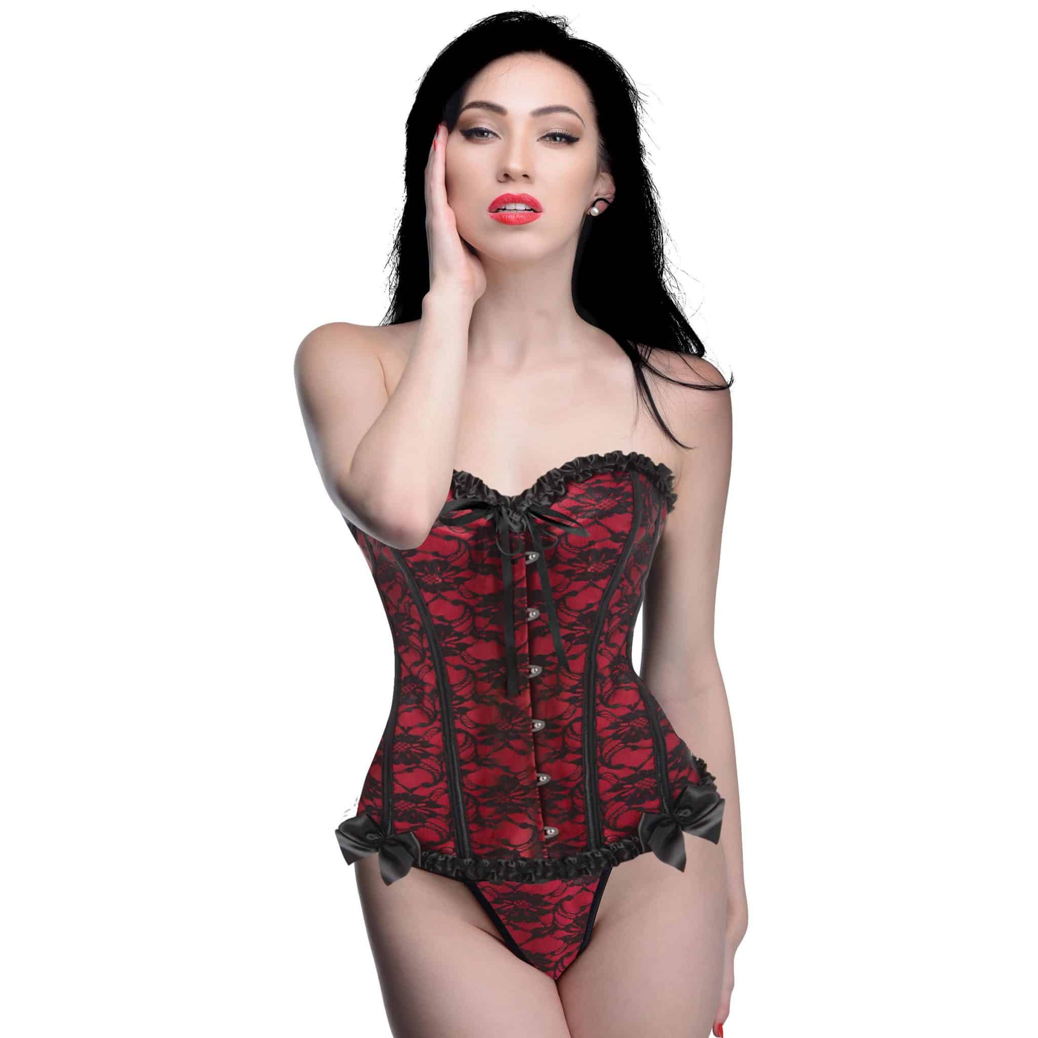 Scarlet Seduction Lace-up Corset and Thong - Large-9