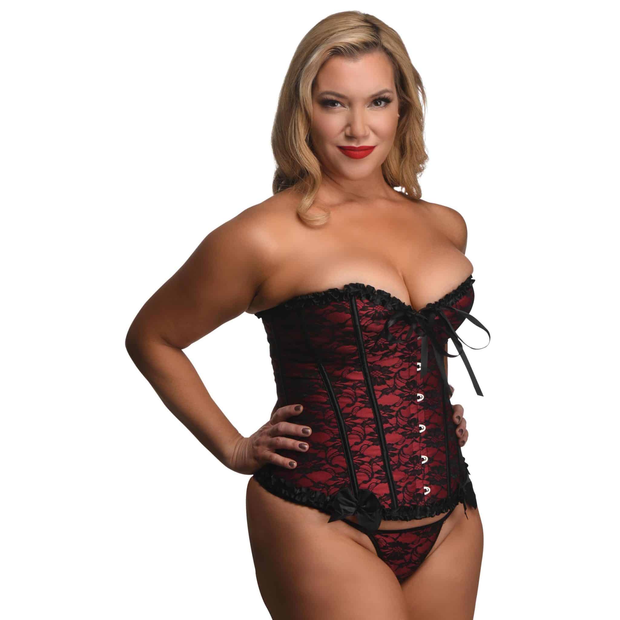 Scarlet Seduction Lace-up Corset and Thong – XL