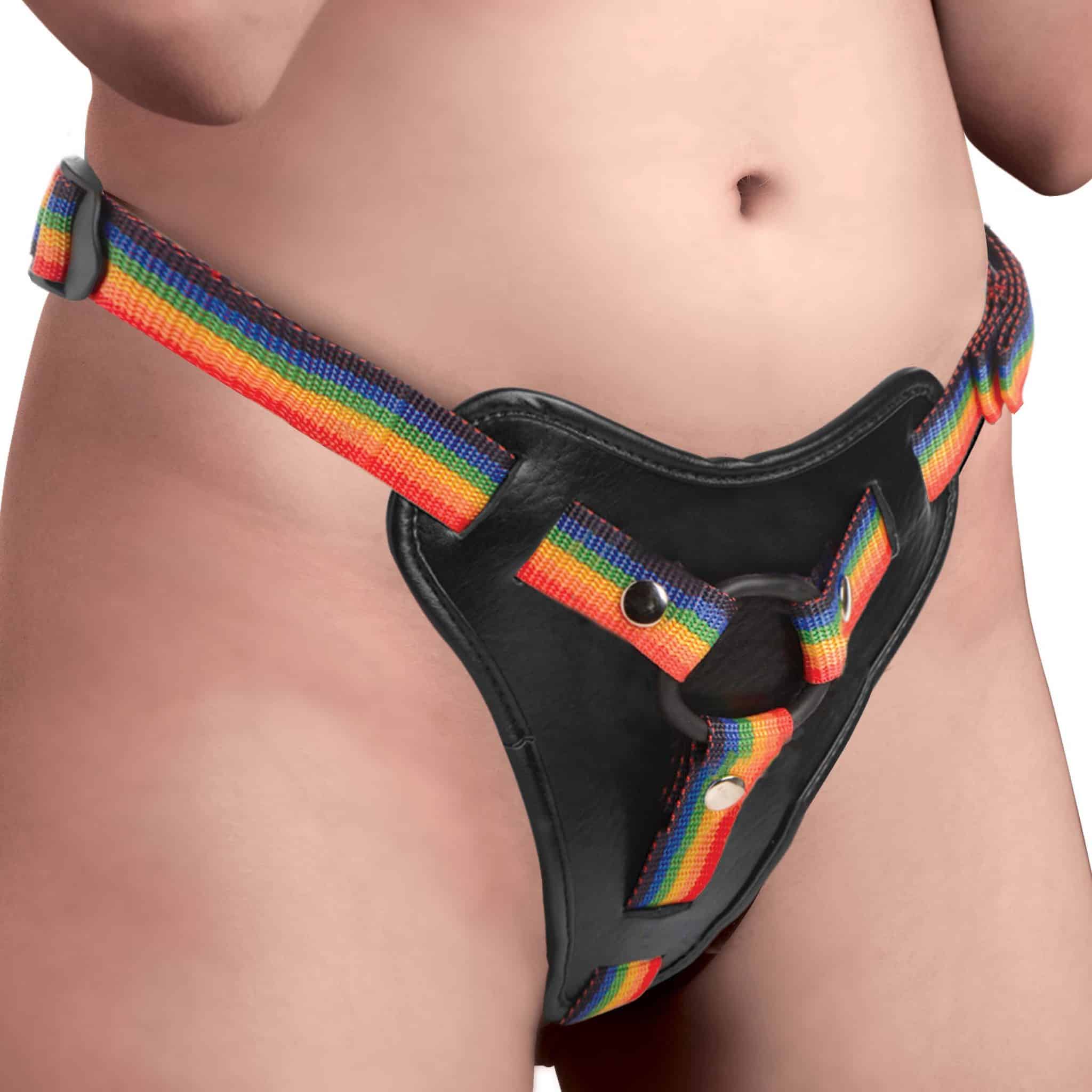Rainbow Strap On Harness with Silicone O-Rings-3