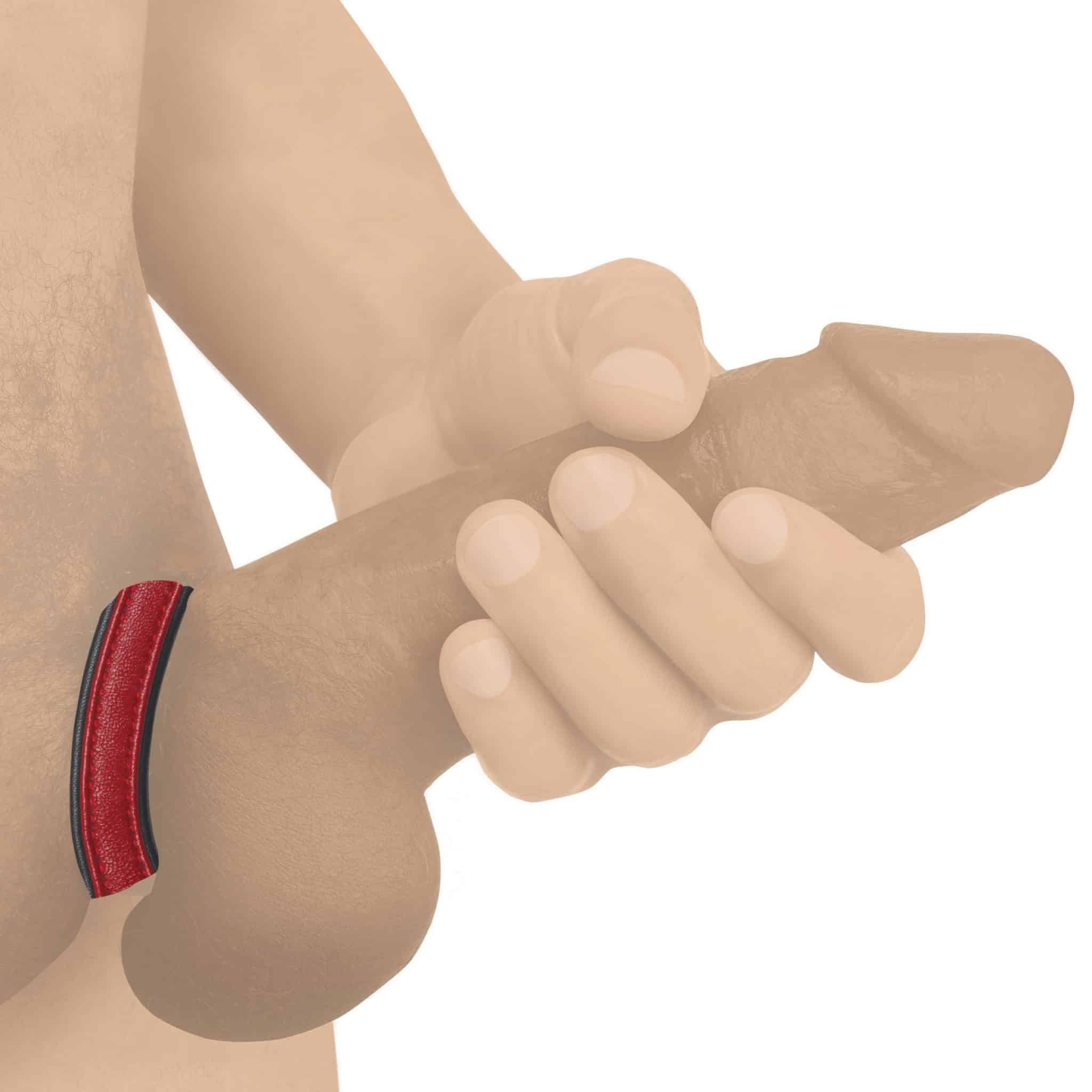 Velcro Leather Cock Ring - Red-7
