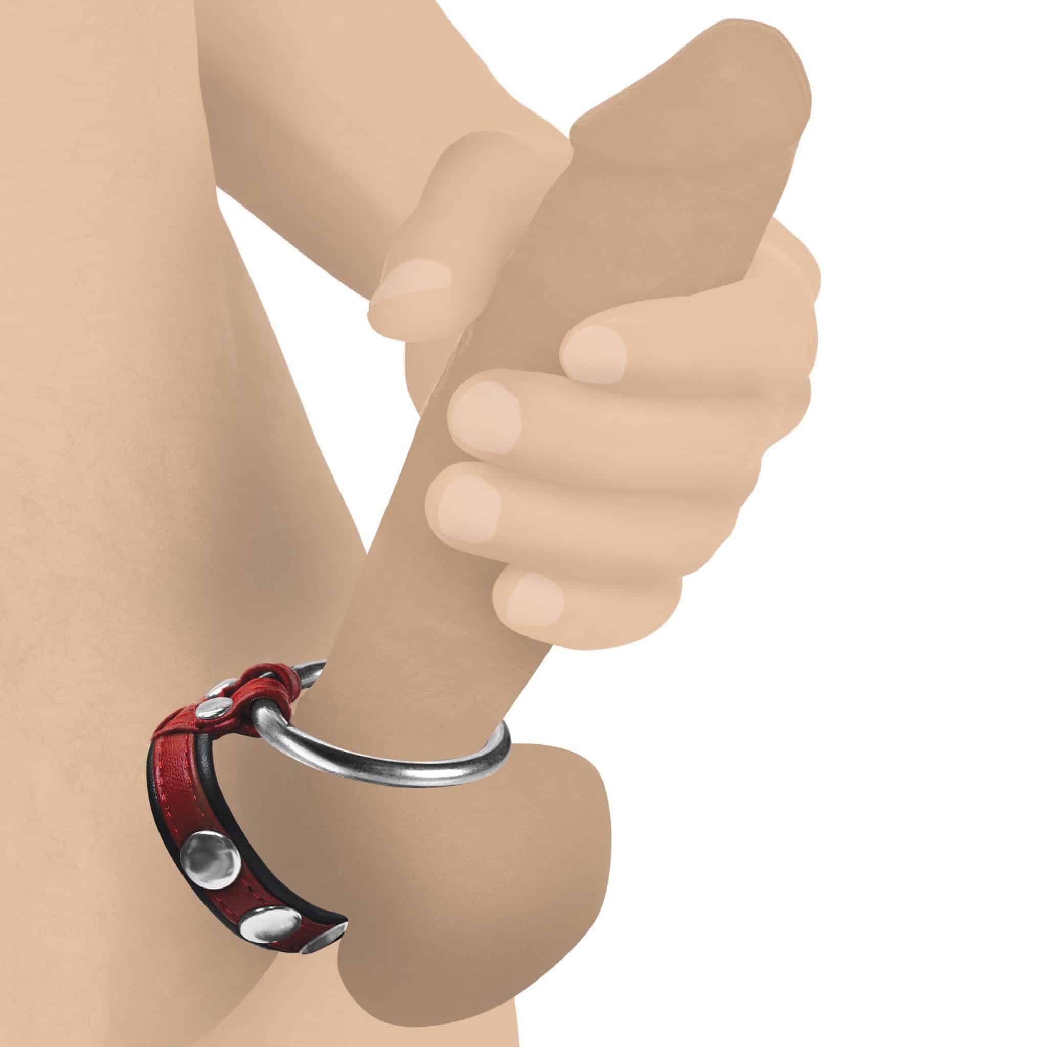 Leather and Steel Cock and Ball Ring – Red