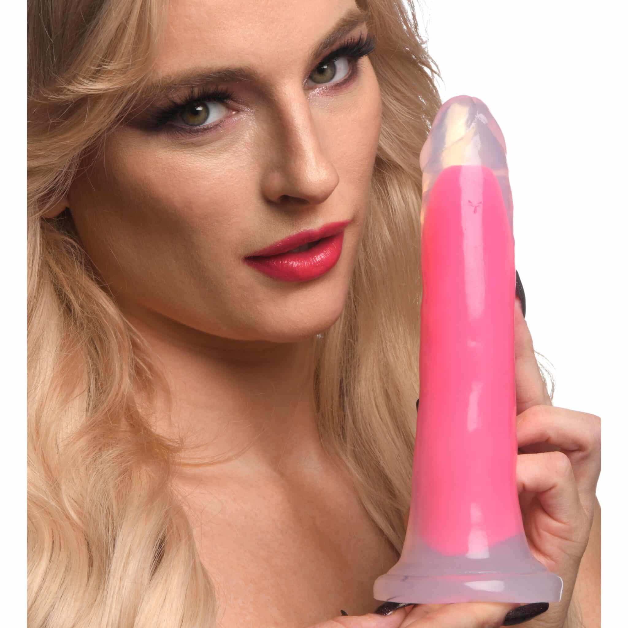 7 Inch Glow-in-the-Dark Silicone Dildo – Pink