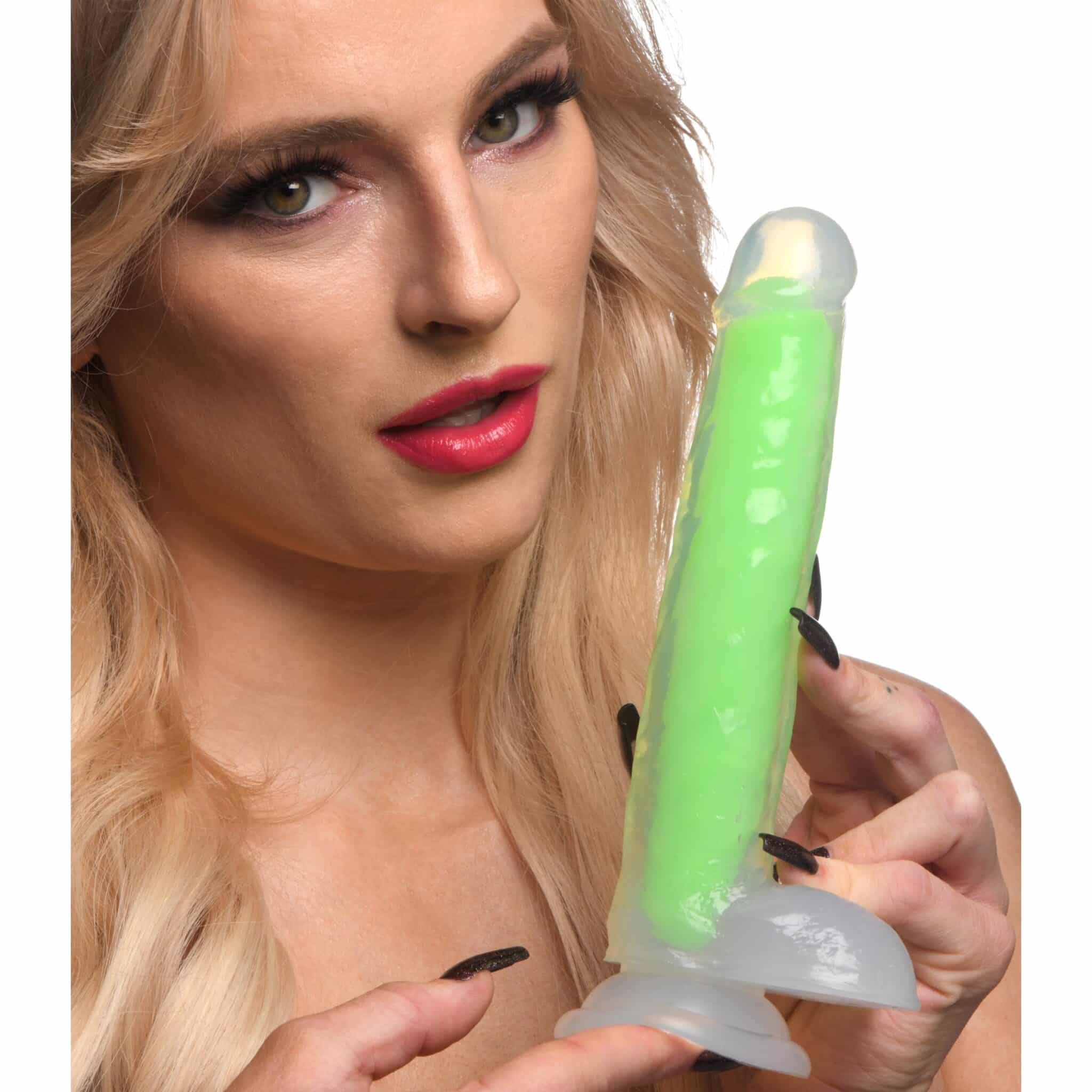 7 Inch Glow-in-the-Dark Silicone Dildo with Balls - Green-3