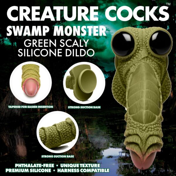 Swamp Monster Green Scaly Silicone Dildo-4