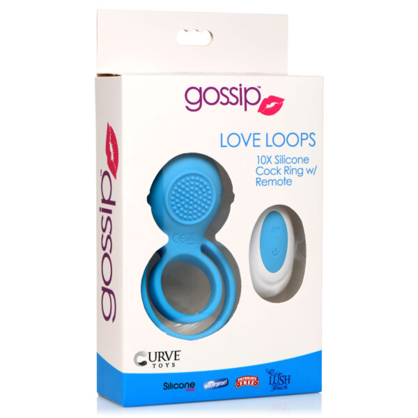 Love Loops 10X Silicone Cock Ring with Remote - Blue-10