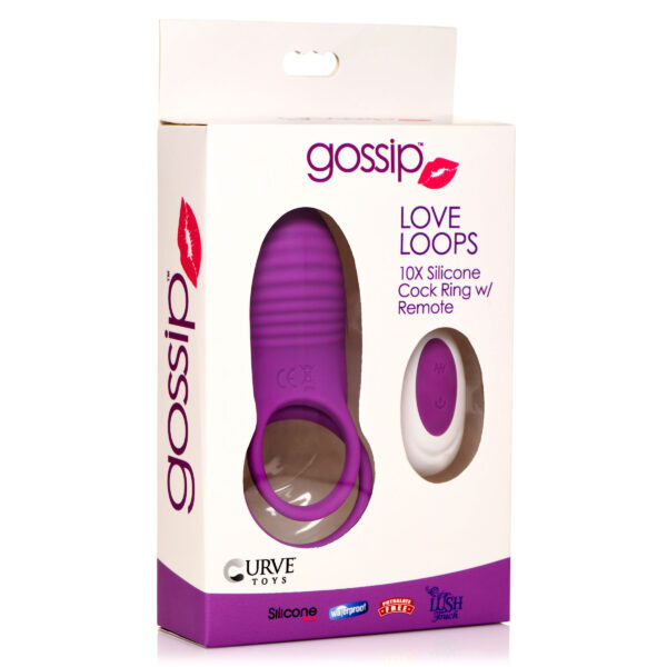 Love Loops 10X Silicone Cock Ring with Remote - Purple-6
