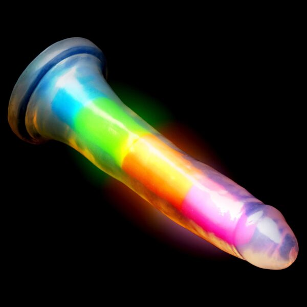 7 Inch Glow-in-the-Dark Rainbow Silicone Dildo-5