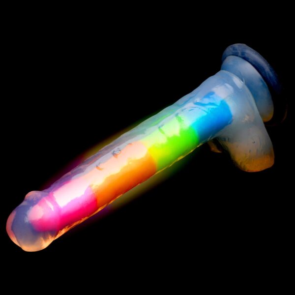 7 Inch Glow-in-the-Dark Rainbow Silicone Dildo with Balls-10
