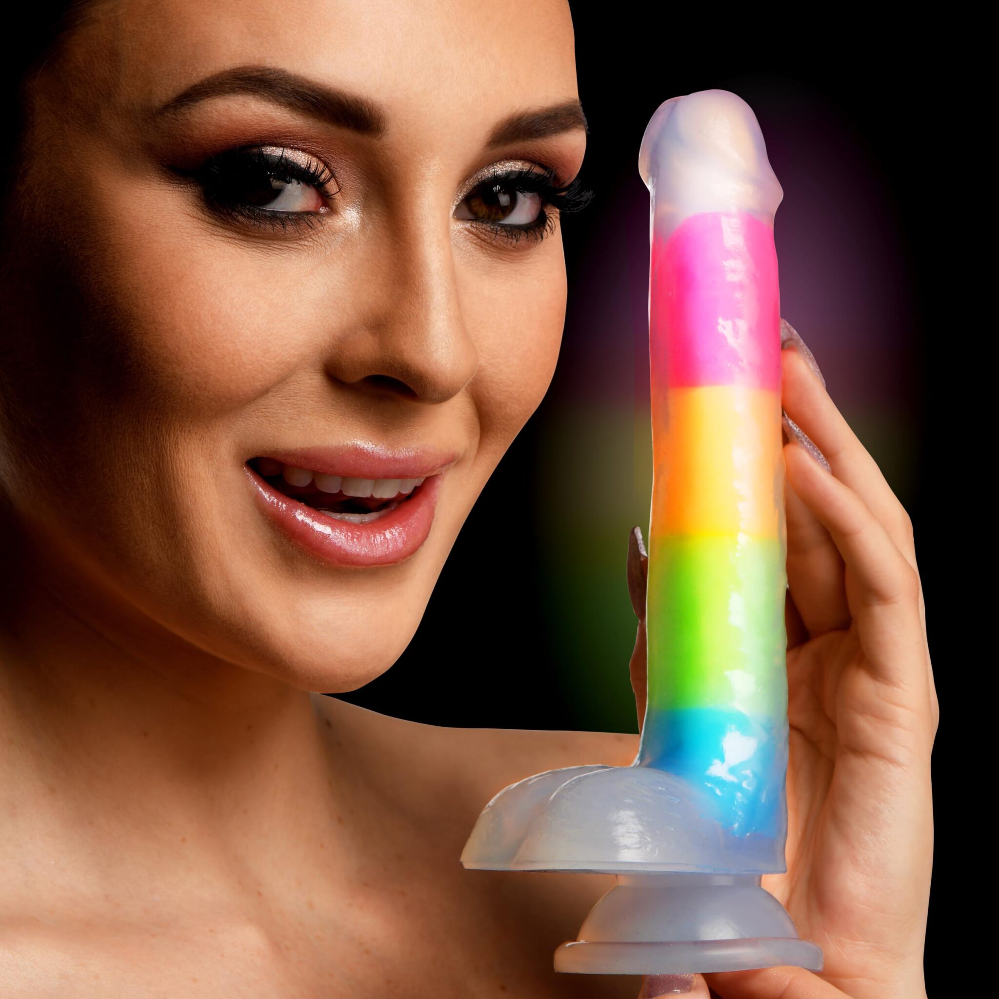 7 Inch Glow-in-the-Dark Rainbow Silicone Dildo with Balls-8