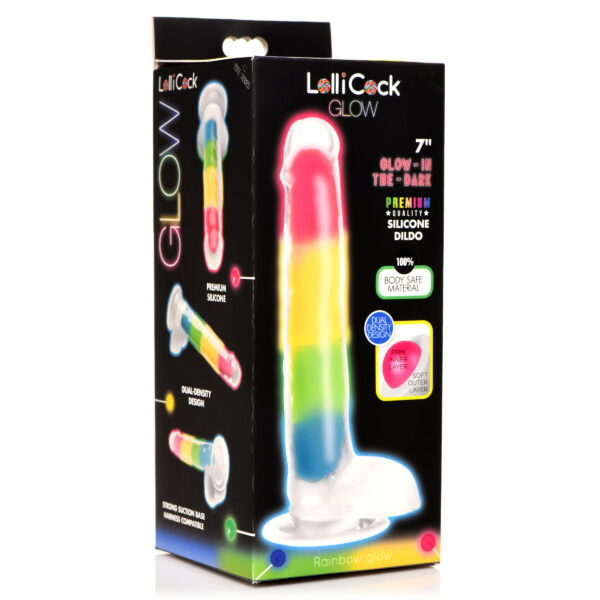 7 Inch Glow-in-the-Dark Rainbow Silicone Dildo with Balls-5