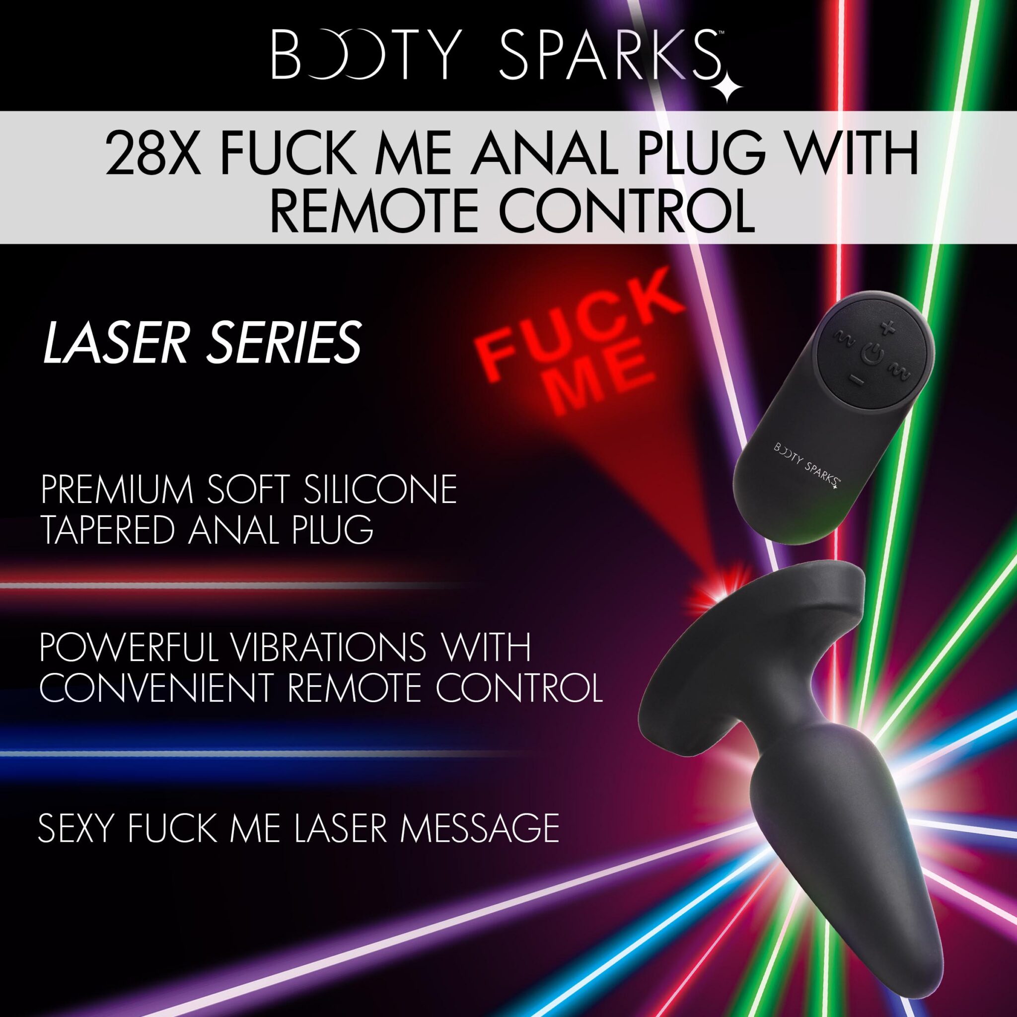 28X Laser Fuck Me Silicone Anal Plug with Remote Control – Large