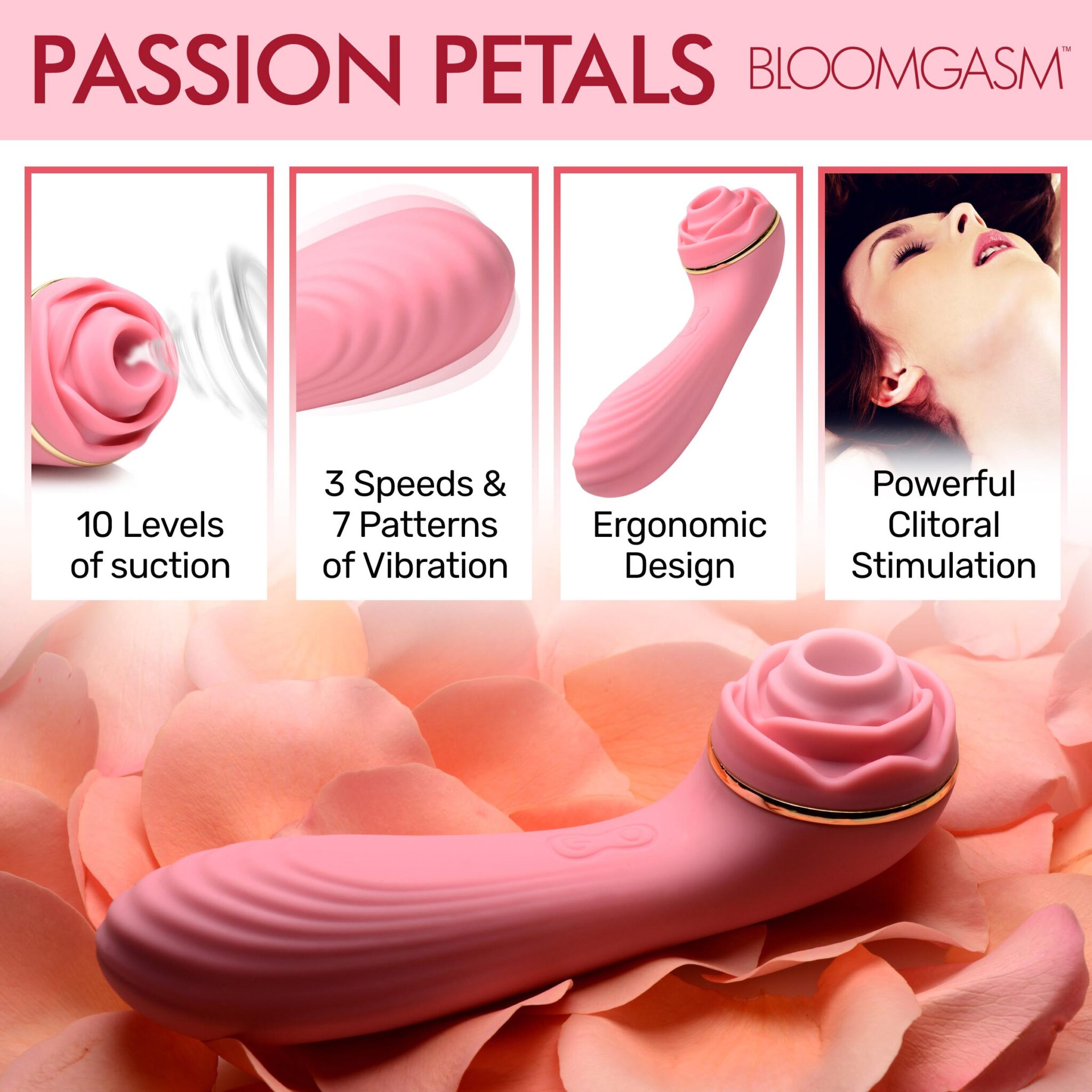 Passion Petals 10X Silicone Suction Rose Vibrator – Pink