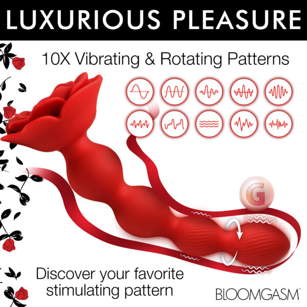 10X Rose Twirl Vibrating and Rotating Silicone Anal Beads-3