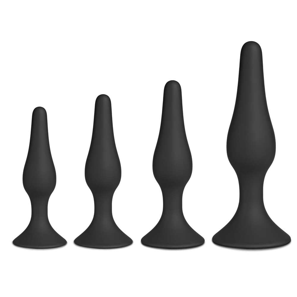 Set of Four Silicone Butt Plugs Black-7