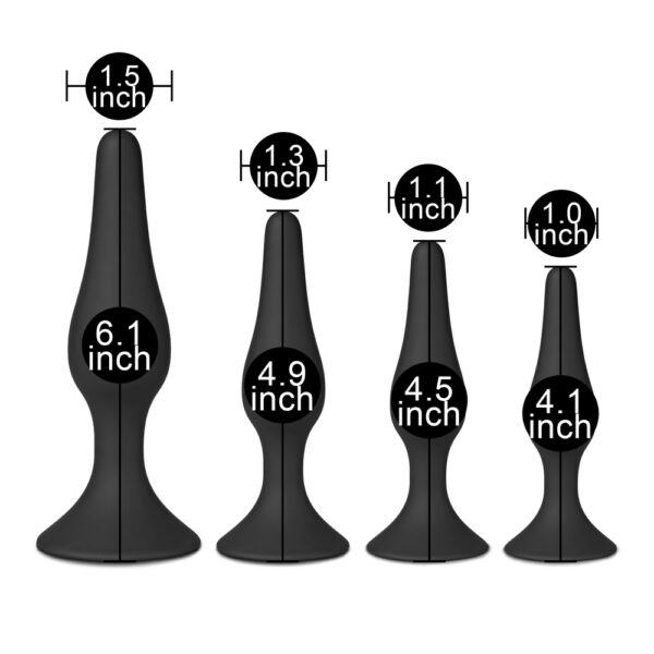 Set of Four Silicone Butt Plugs Black-8