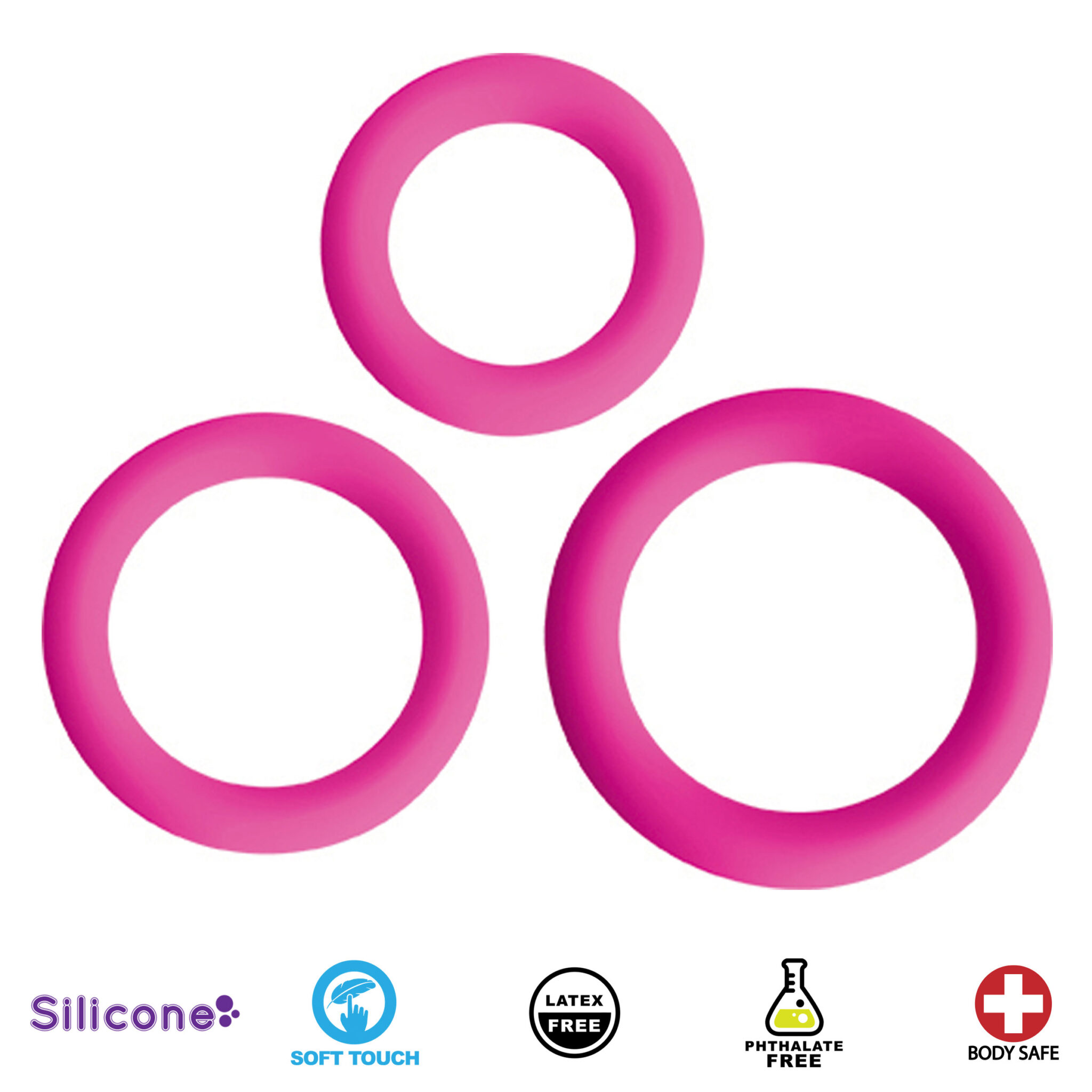 Love Ring Trio Silicone Cock Rings - Pink-7