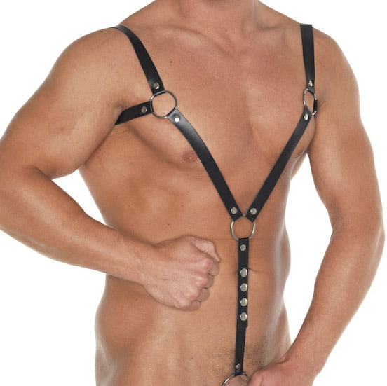Leather body harness with cock ring